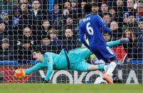 Football Soccer - Chelsea v Stoke City - Barclays Premier League - Stamford Bridge - 5/3/16 Chelsea's Thibaut Courtois makes a save Reuters / Stefan Wermuth Livepic