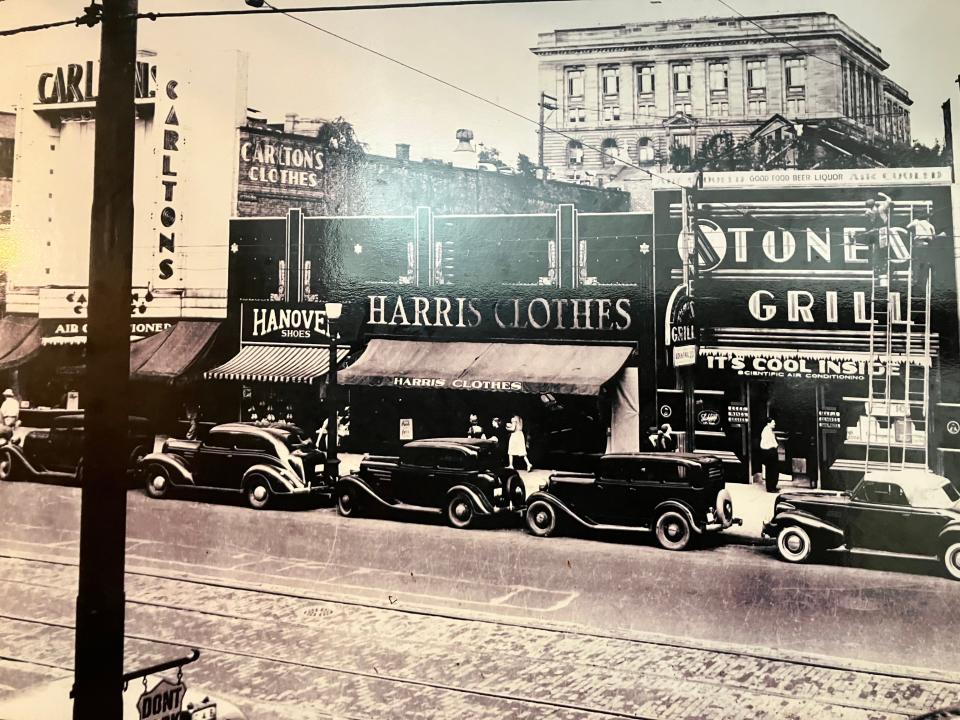 The Lockview has a long history in downtown Akron, but at one point it was Stone's Grille, a photo of which hangs at the back of the restaurant. Onlookers can see glimpses of the city's old trolley system and other long-gone businesses, such as Harris Clothes and Hanover Shoes.