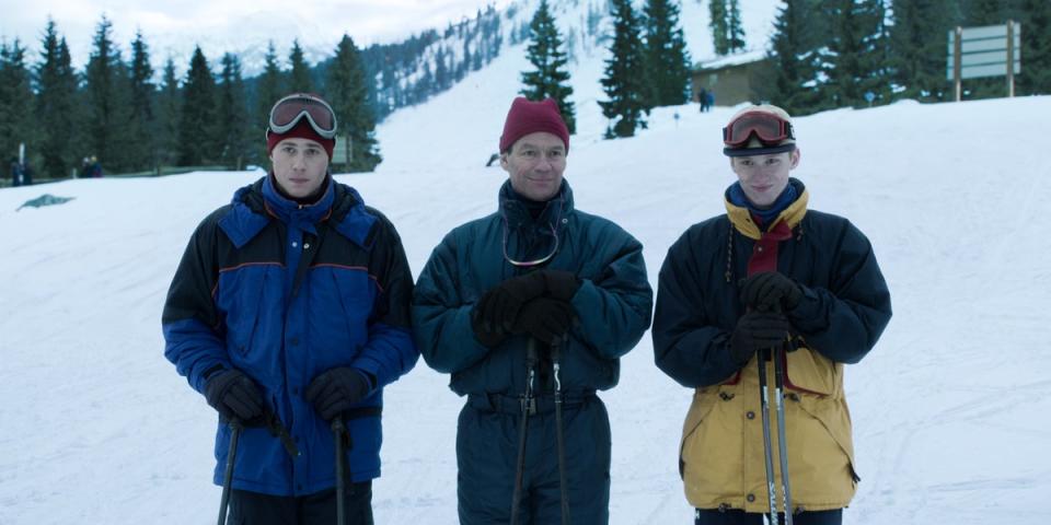 Dominic West’s Charles (centre) with sons William and Harry (Netflix)