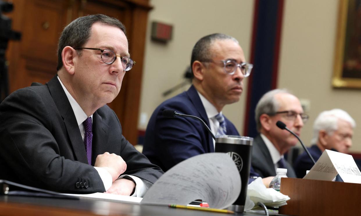 <span>From left, Northwestern president Michael Schill and Rutgers president Jonathan Holloway in Washington on 23 May 2024.</span><span>Photograph: Amanda Andrade-Rhoades/Reuters</span>