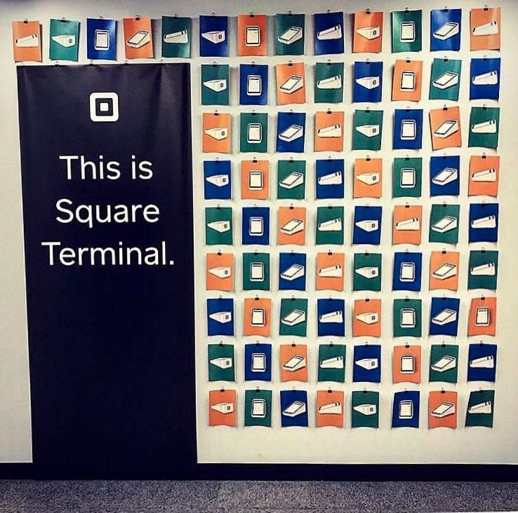 Square Terminal signs inside Square's HQ in San Francisco, Calif., on Dec. 11, 2018. (Daniel Roberts/Yahoo Finance)