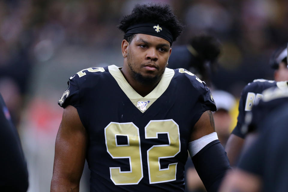 The Saints lost a key member of their defense for the stretch run with news that Marcus Davenport needs season-ending surgery. (Jonathan Bachman/Getty Images)