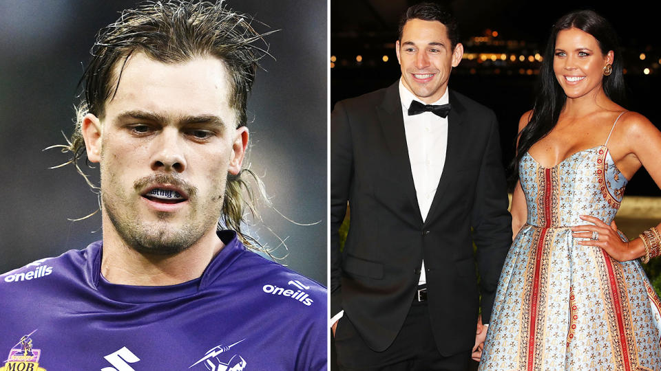 Billy Slater and wife Nicole, pictured here alongside Ryan Papenhuyzen.