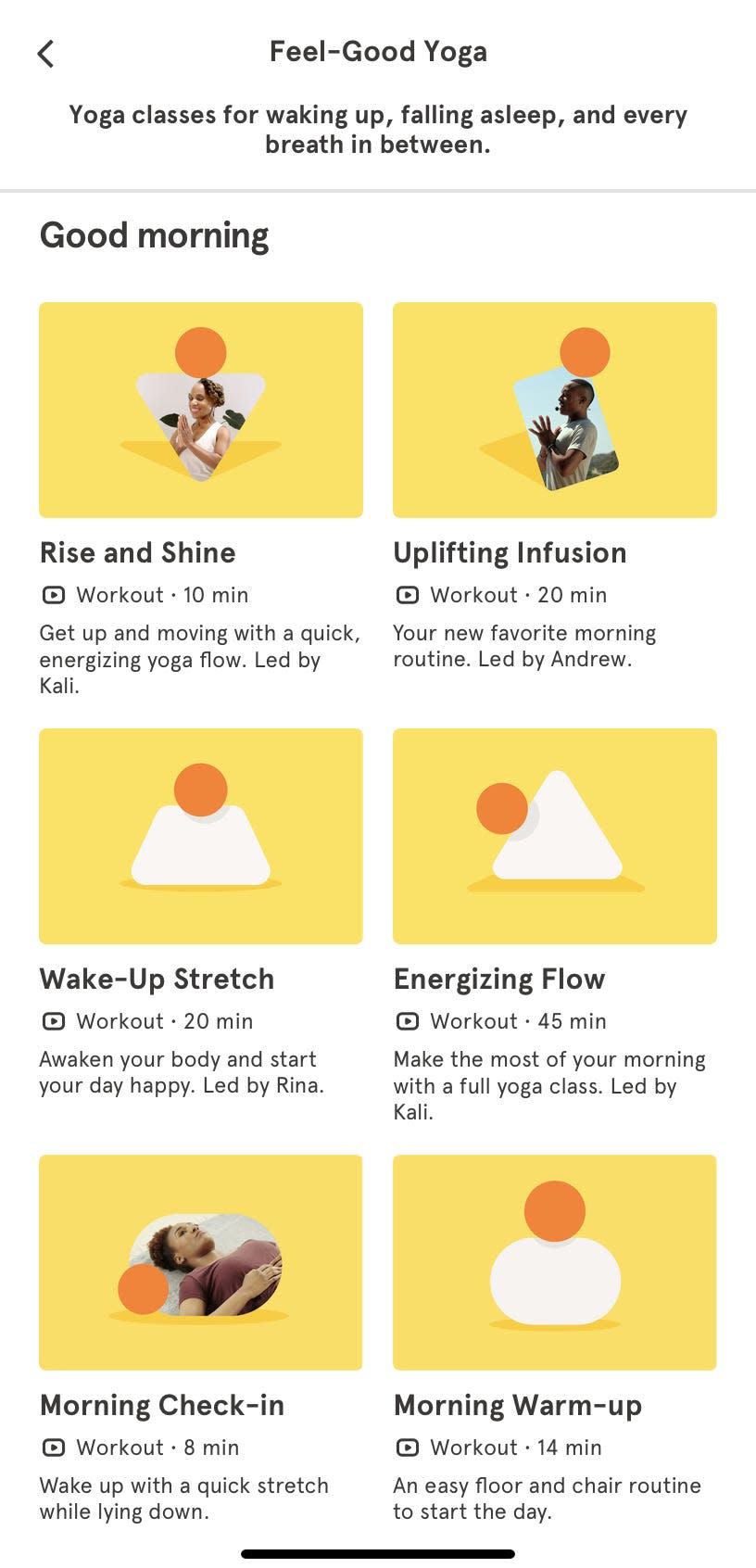 various yoga exercises in a screenshot of the meditation app Headspace