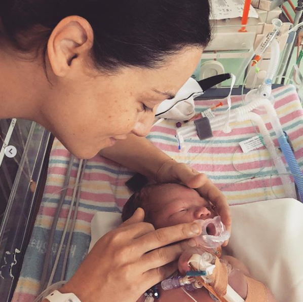 A photo of The Bachelor Australia 2015 contestant Jacinda Gugliemino with her newborn son.