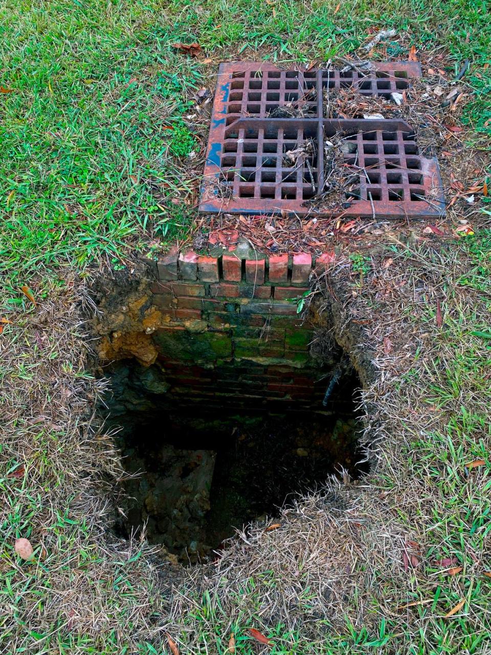 This photo shows the hole near Johnson Elementary School on Oct. 12, 2023.