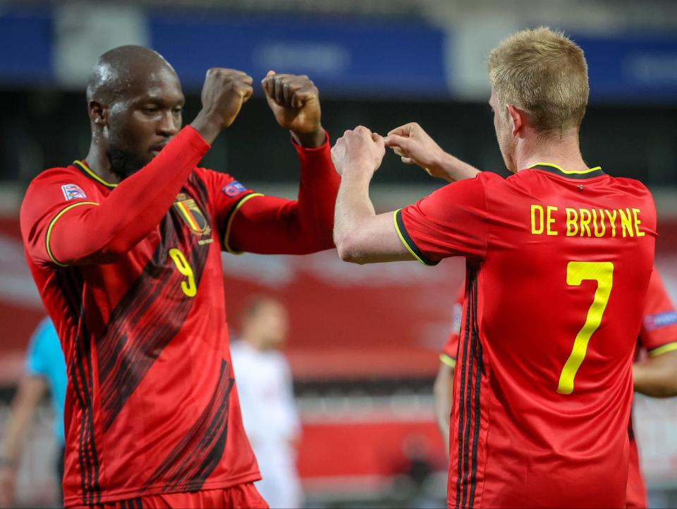 <p>Romelu Lukaku and Kevin De Bruyne of Belgium</p> (PA)