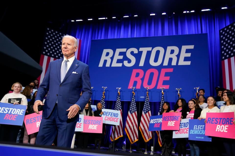 President Biden spoke in support of abortion rights at a Democratic National Committee event on Oct. 18 in Washington, D.C.