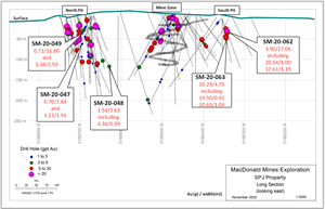 Longitudinal section showing reported assay results