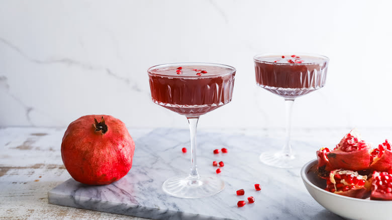 Glasses of pomegranate fizz cocktail