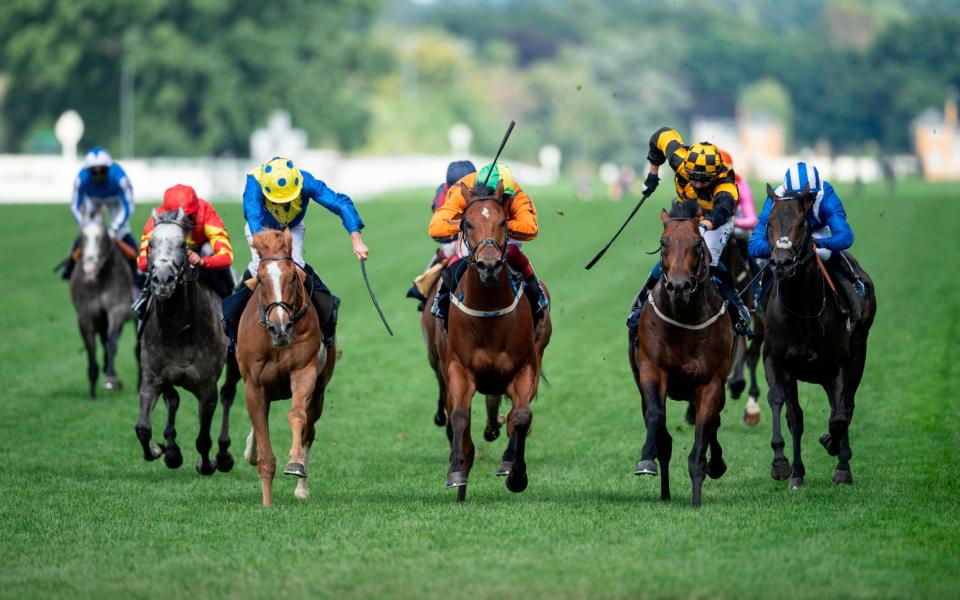 Hello Youmzain (second from right) got up to win the Diamond Jubilee Stakes - AFP