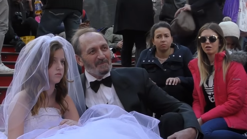 Passers-by are stunned by a social experiment stunt held in New York to highlight child marriage: YouTube