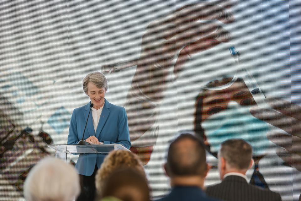 UTEP President Heather Wilson announces a four-year $750,000 partnership program with HCA Healthcare on Thursday for the advancement of nurses and health care administrators.