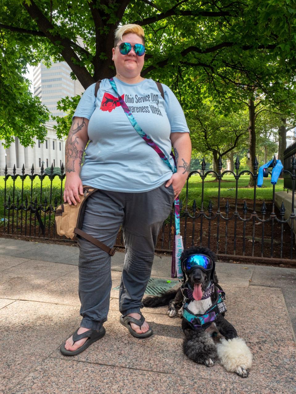 Raven Bruner and service dog, Phoebe, took part in the march on Saturday. Bruner is an advocate who often helps people with disability connect with disability advocates on Facebook.