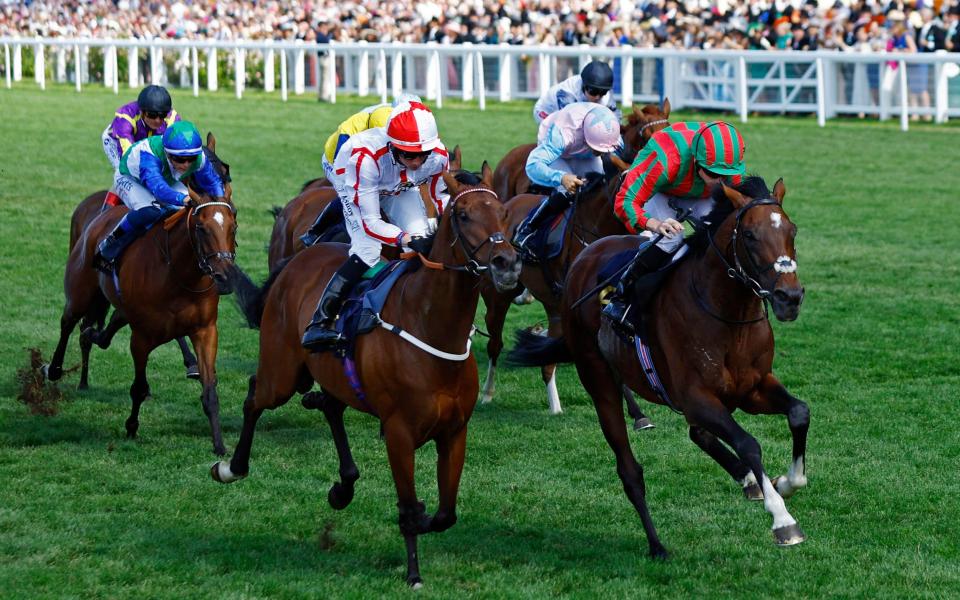 Okita Soushi ridden by Ryan Moore in action on their way to winning the 15:40 Duke Of Edinburgh Stakes ahead of HMS President