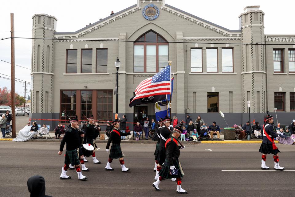 Parade participants walk during the 71st annual Linn County Veterans Day Parade in Albany on Nov. 11, 2022.