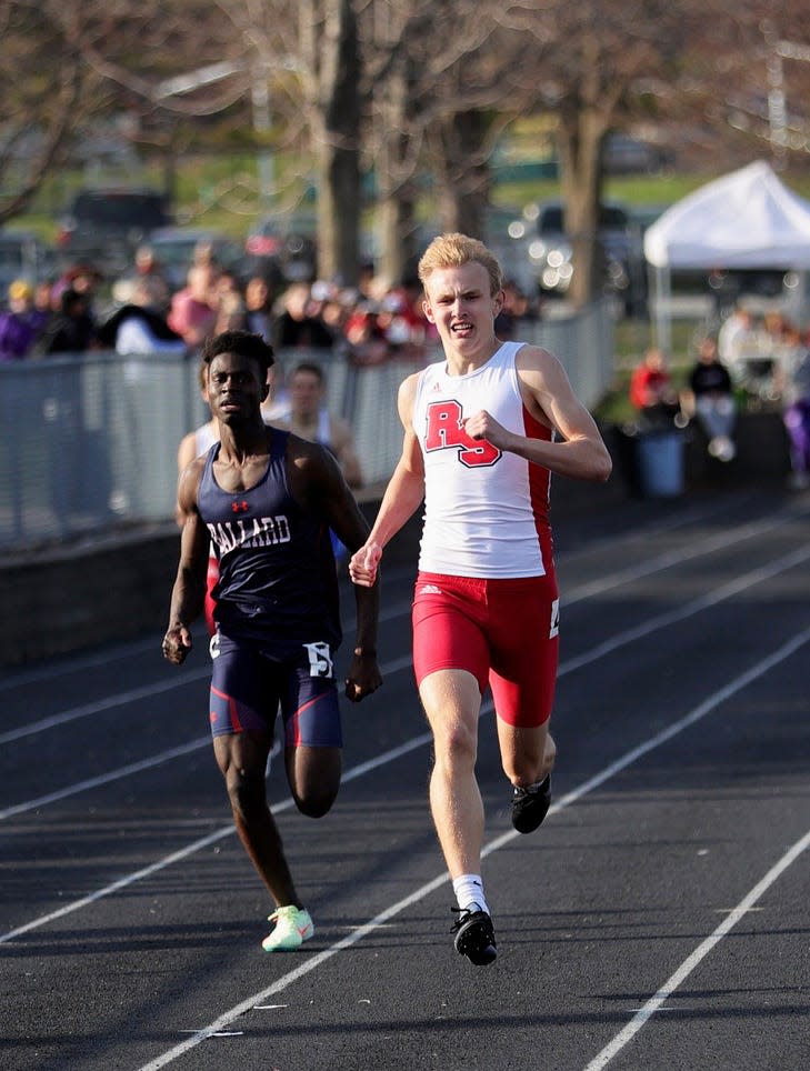 Roland-Story's Kale Lande wins the open 400 during the Norsemen Invitational boys track meet April 28 in Story City.