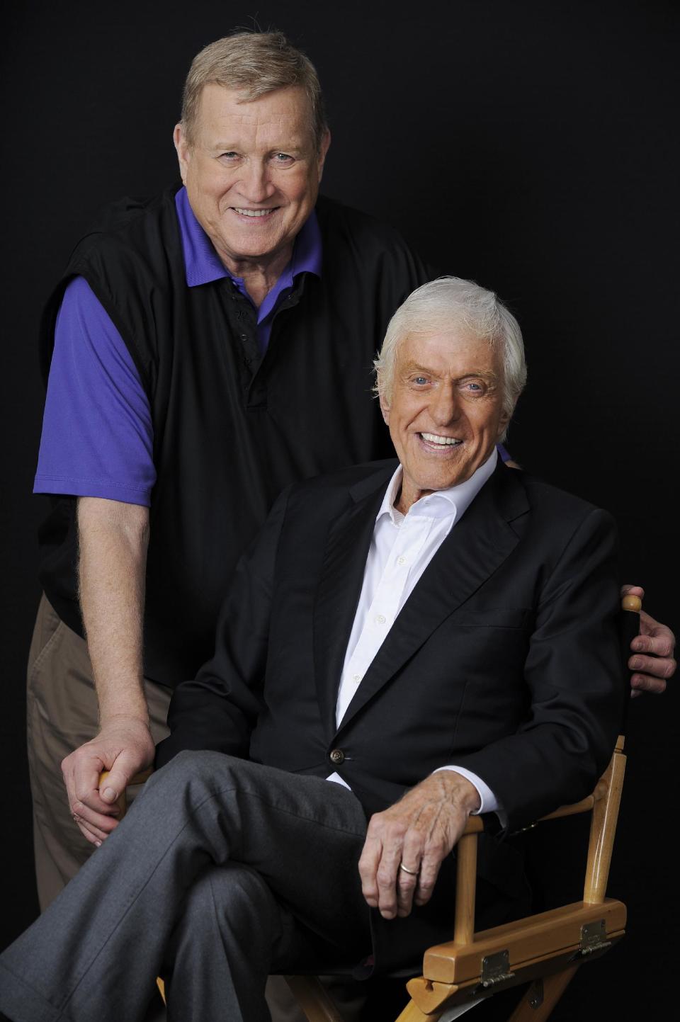 FILE - In this Oct. 8, 2012 file photo, Actor Dick Van Dyke, right, poses for a portrait with Screen Actors Guild President Ken Howard, in Beverly Hills, Calif. Van Dyke is the recipient of the Life Achievement Award at the upcoming 19th Annual SAG Awards ceremony on Jan. 27, 2013. Ahead of Sunday's Screen Actors Guild Awards, Van Dyke reflects on his seven decades in show business and the legacy he will leave behind. (Photo by Chris Pizzello/Invision/AP, File)