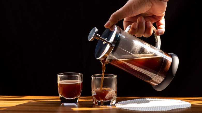 Pouring coffee from French press pot