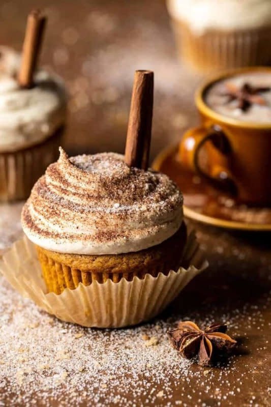 <p>Half Baked Harvest</p><p>Extra pumpkin-y, chai-spiced pumpkin cake cupcakes made with warming spices and brown sugar. </p><p><strong>Get the recipe: <a href="https://www.halfbakedharvest.com/chai-pumpkin-latte-cupcakes/" rel="nofollow noopener" target="_blank" data-ylk="slk:Vanilla Chai Pumpkin Latte Cupcakes;elm:context_link;itc:0;sec:content-canvas" class="link rapid-noclick-resp">Vanilla Chai Pumpkin Latte Cupcakes</a></strong></p>