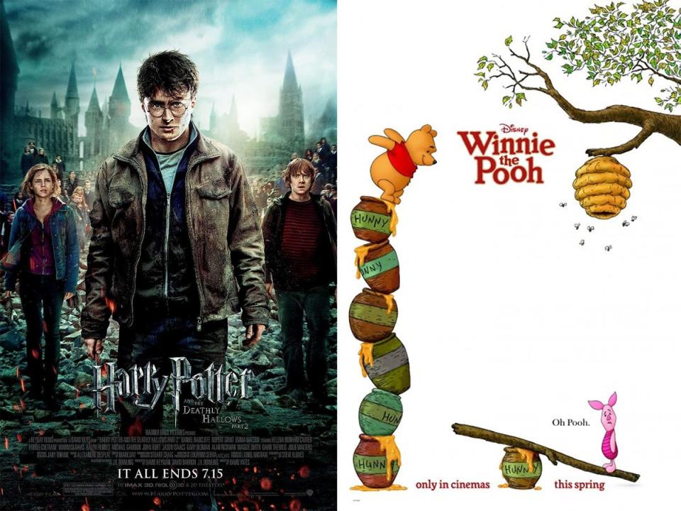 "Harry Potter and the Deathly Hallows Part 2" poster and "Winnie the Pooh" poster