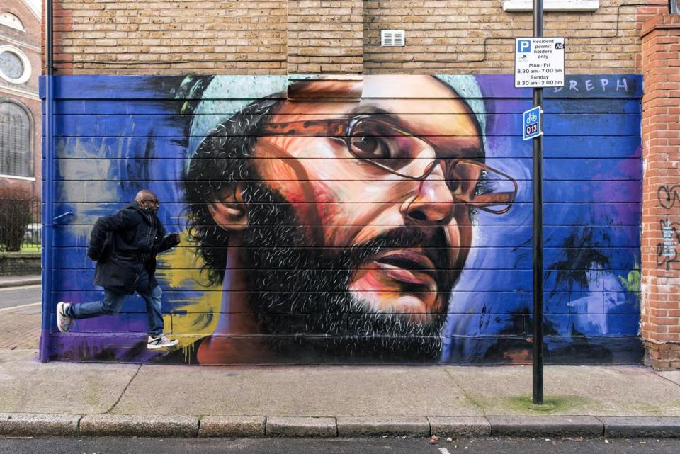 An mural in Soho features British-Morroccan artist Hassan Hajjaj (Neequaye Desane)