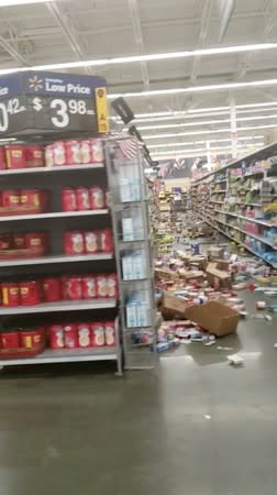 Products lie on market's floor following an earthquake in Ridgecrest