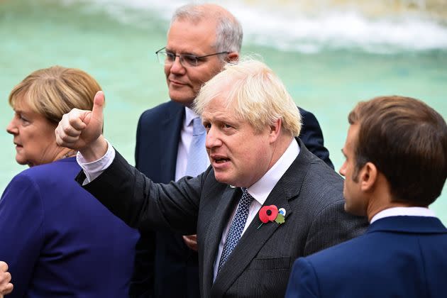 Johnson met the French president during a “brush-by” meeting on the sidelines of the G20 summit in Rome today. (Photo: Jeff J Mitchell via Getty Images)