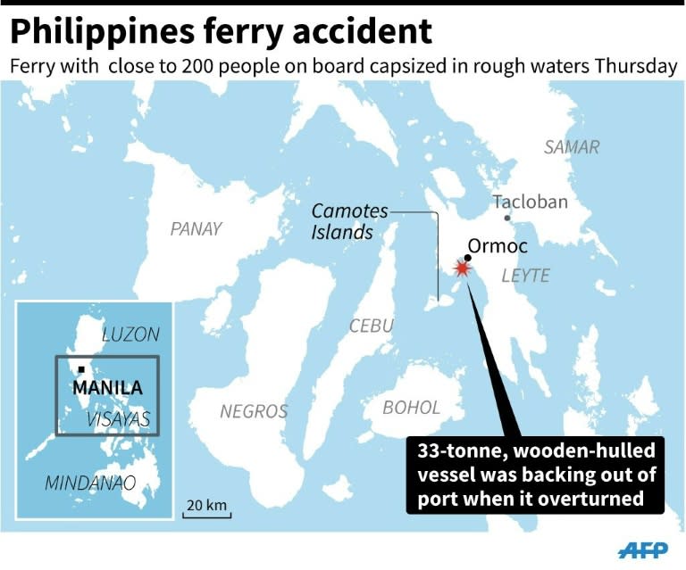 Map locating Ormoc city in the Philippines, where a ferry with nearly 200 people on board capsized on Thursday