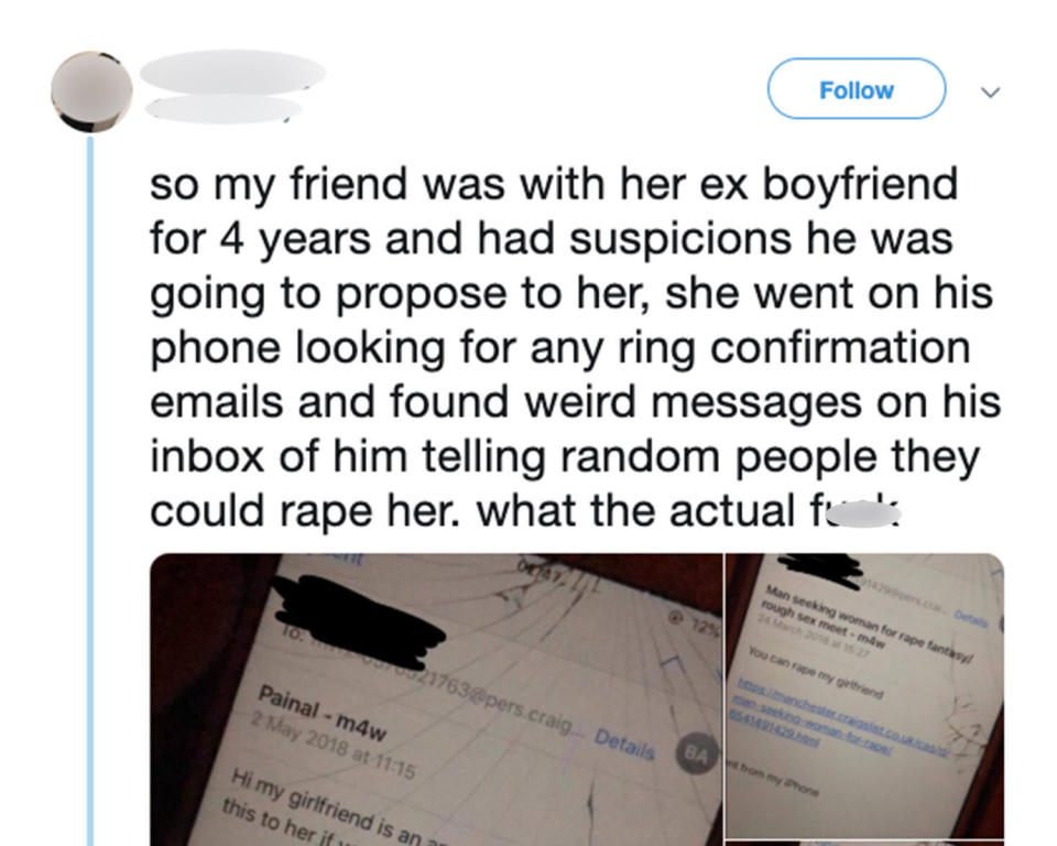 The girl's close posted the screenshots of the boyfriend's phone to Twitter and they quickly went viral. Source: Twitter