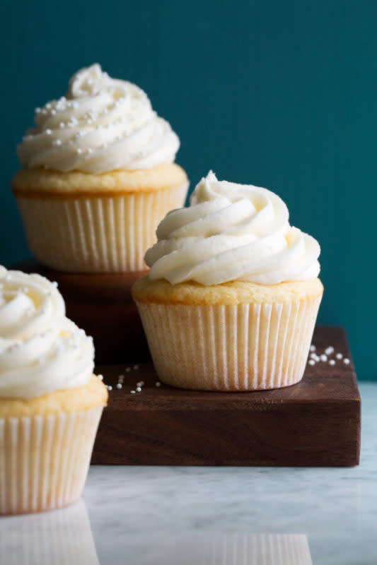 <p>Cooking Classy</p><p>These simple yet sophisticated vanilla cupcakes are destined to be covered with festive sprinkles. </p><p><strong>Get the recipe: <a href="https://www.cookingclassy.com/vanilla-cupcakes-recipe/" rel="nofollow noopener" target="_blank" data-ylk="slk:Vanilla Cupcakes;elm:context_link;itc:0;sec:content-canvas" class="link ">Vanilla Cupcakes</a></strong></p>