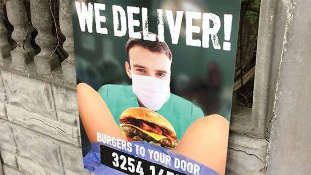 Queensland burger chain Burger Urge has come under fire over an advertising campaign that depicts a woman giving birth to a burger next to the words 'We Deliver!'