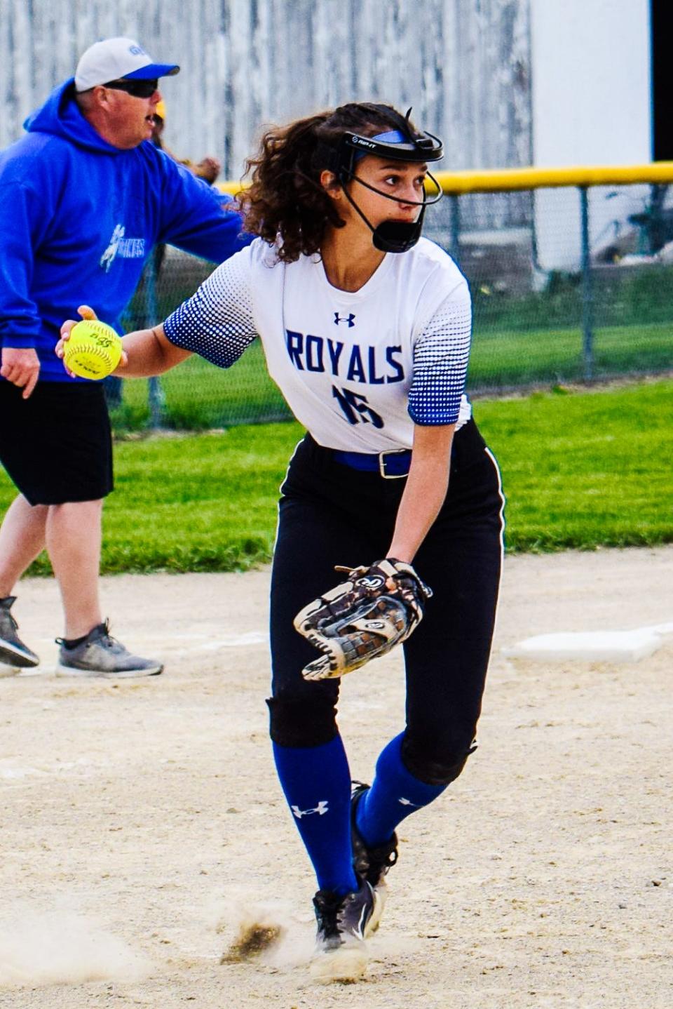 Colo-NESCO's Izabell Voelker makes a play at first base during the Royals' 6-3 loss at GMG May 23.