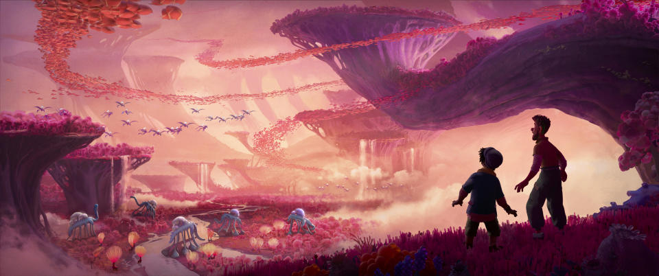 This image released by Disney shows a scene from the animated film "Strange World." (Disney via AP)