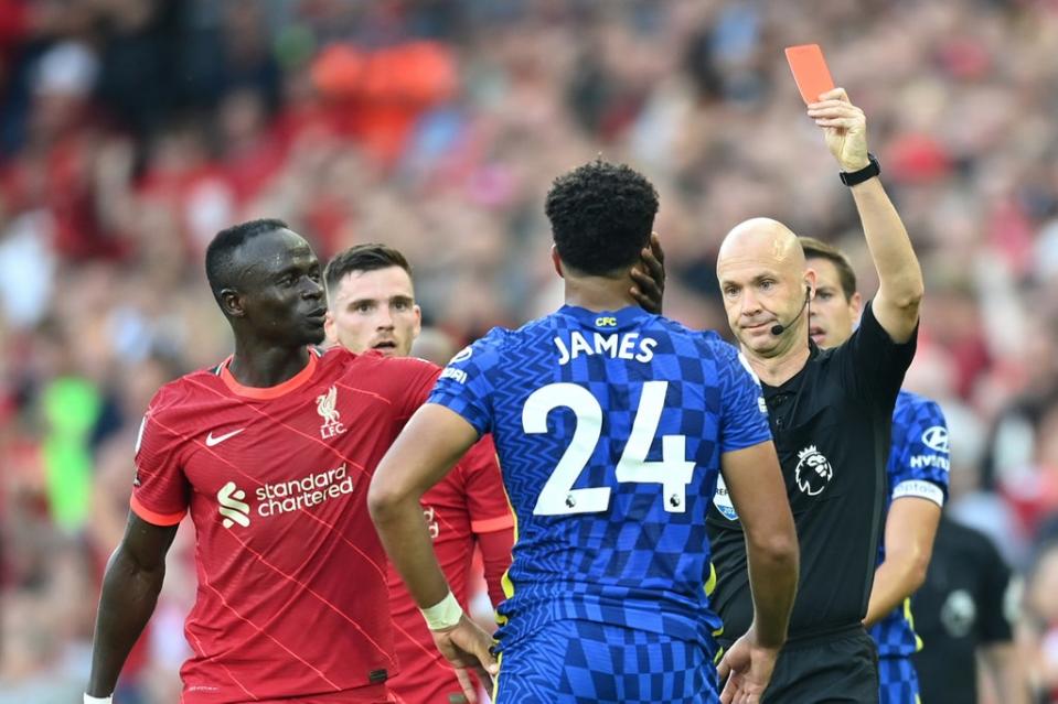 Chelsea defender Reece James was sent off for handball at Anfield  (Getty Images)