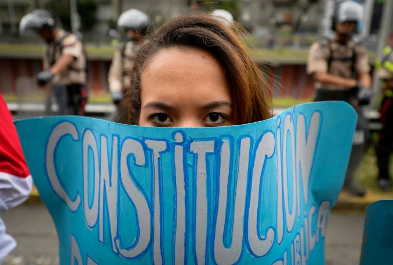 An opposition activist is seen during a march in Caracas, on September 1, 2016