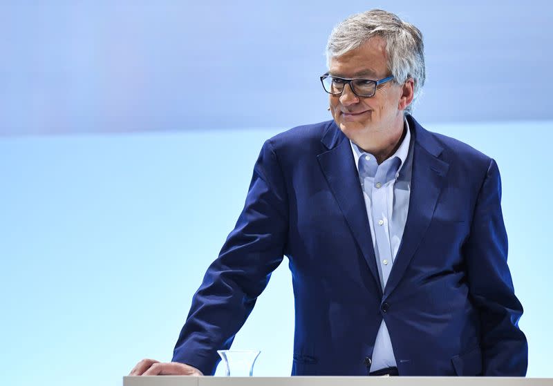 Martin Daum, head of Daimler Trucks and Buses gestures during the annual results news conference in Stuttgart