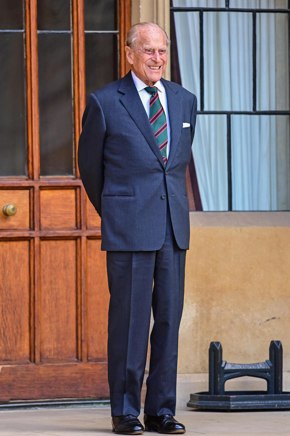 WINDSOR, ENGLAND - JULY 22: Prince Philip, Duke of Edinburgh  during the transfer of the Colonel-in-Chief of The Rifles at Windsor Castle on July 22, 2020 in Windsor, England. The Duke of Edinburgh has been Colonel-in-Chief of The Rifles since its formation in 2007. HRH served as Colonel-in-Chief of successive Regiments which now make up The Rifles since 1953. The Duchess of Cornwall was appointed Royal Colonel of 4th Battalion The Rifles in 2007. (Photo by Samir Hussein-Pool/WireImage)