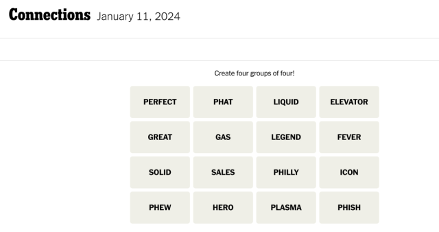 Connections' Hints and Answers for NYT's Tricky Word Game on Thursday,  January 11