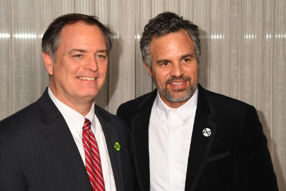 Rob Bilott and Mark Ruffalo attend the "Dark Waters" Photocall at White City House on February 06, 2020. (Photo by Dave J Hogan/Getty Images)