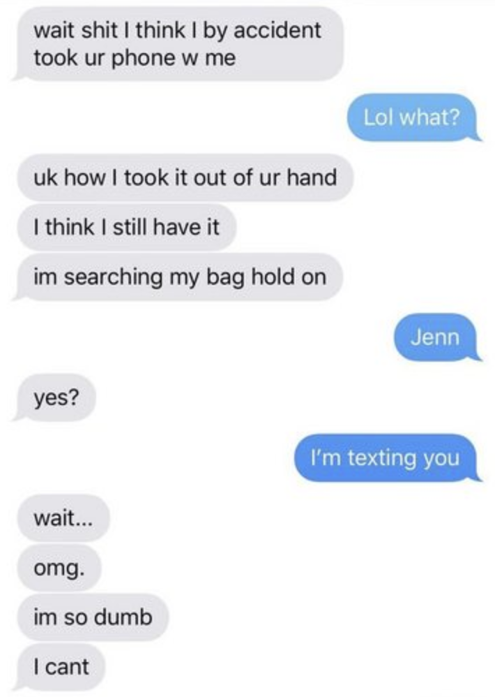 text about someone losing a phone but texting with it so it's not actually lost