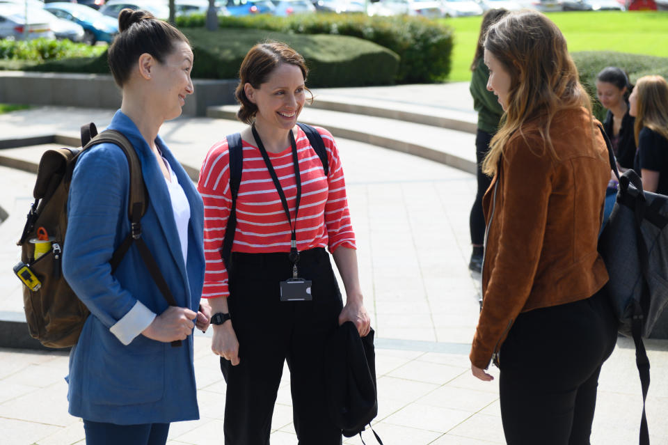 Picture Shows: Prof. Kathy Torrance (JENNIFER SPENCE), Prof. Sarah Gordon (LAURA FRASER), Emma (MOLLY WINDSOR) (Photo: BBC Studios)