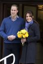 LONDON, ENGLAND - DECEMBER 06: Catherine, Duchess of Cambridge and Prince William, Duke of Cambridge leave the King Edward VII hospital where she has been treated for hyperemesis gravidarum, extreme morning sickness at King Edward VII Hospital on December 6, 2012 in London, England. (Photo by Julian Parker/UK Press via Getty Images)