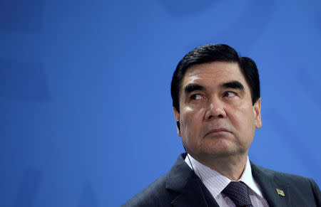 FILE PHOTO: President of Turkmenistan Kurbanguly Berdymukhamedov attends a news conference in Berlin, Germany August 29, 2016. REUTERS/Stefanie Loos/File Photo