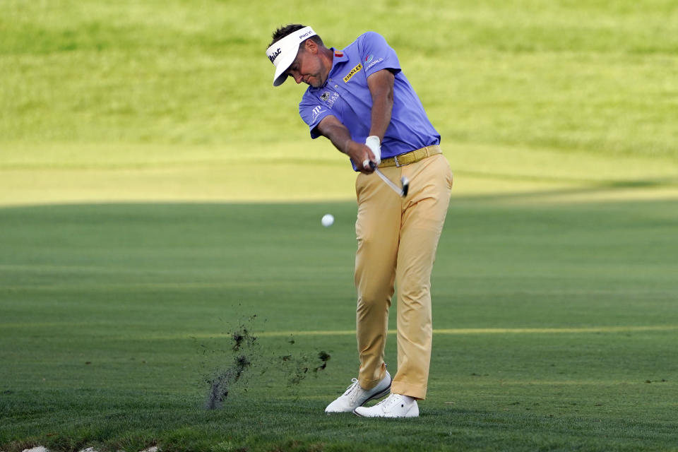 Ian Poulter, of England, hits a shot from the 16th fairway during the first round of the Arnold Palmer Invitational golf tournament Thursday, March 3, 2022, in Orlando, Fla. (AP Photo/John Raoux)