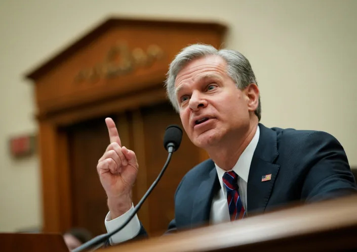 Christopher Wray, Director of the FBI, testifies in front of the House Judiciary Committee in Washington on Wednesday, July 12, 2023. 