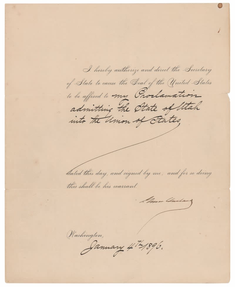 A photograph of the proclamation signed by President Grover Cleveland. | RR Auction