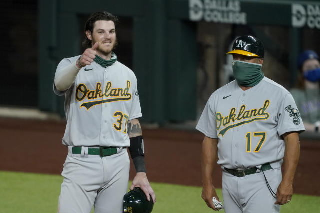 A's catcher Jonah Heim goes 1-for-3 in MLB debut at Texas