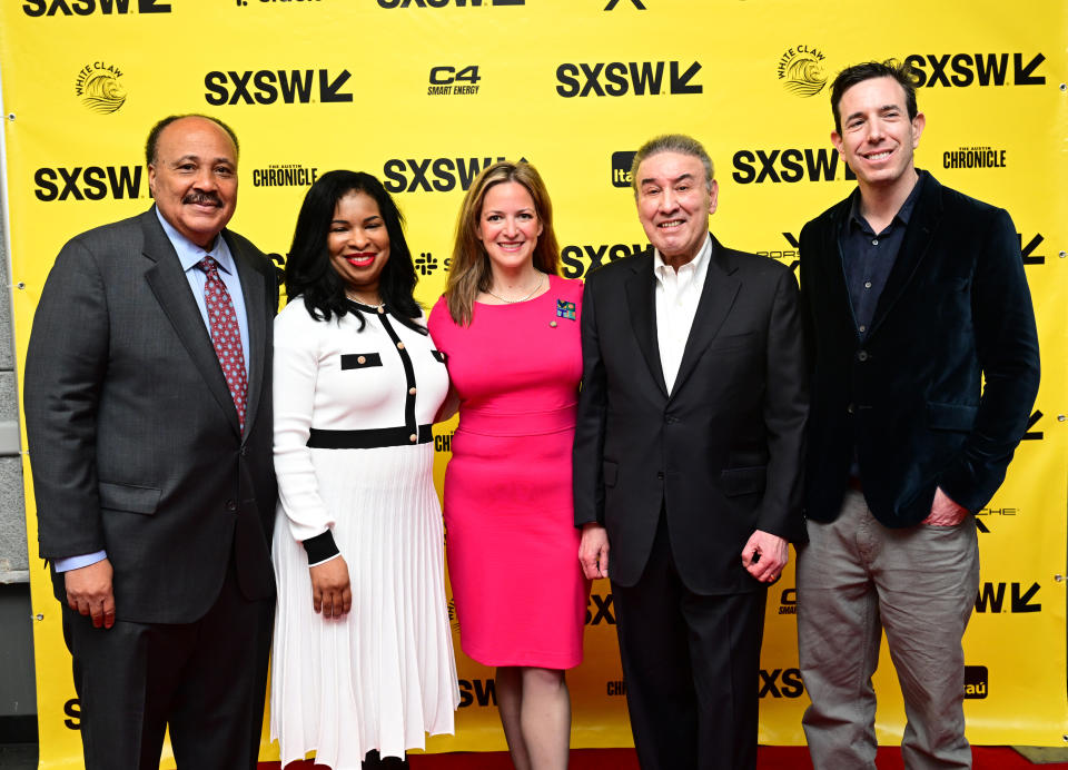 (L-R) Martin Luther King III, Arndrea Waters King, Jocelyn Benson, Ralph G. Neas and Bradley Tusk attend the "Featured Session: Voting is a Civil Rights Issue" at SXSW on March 13, 2023 in Austin, Texas.