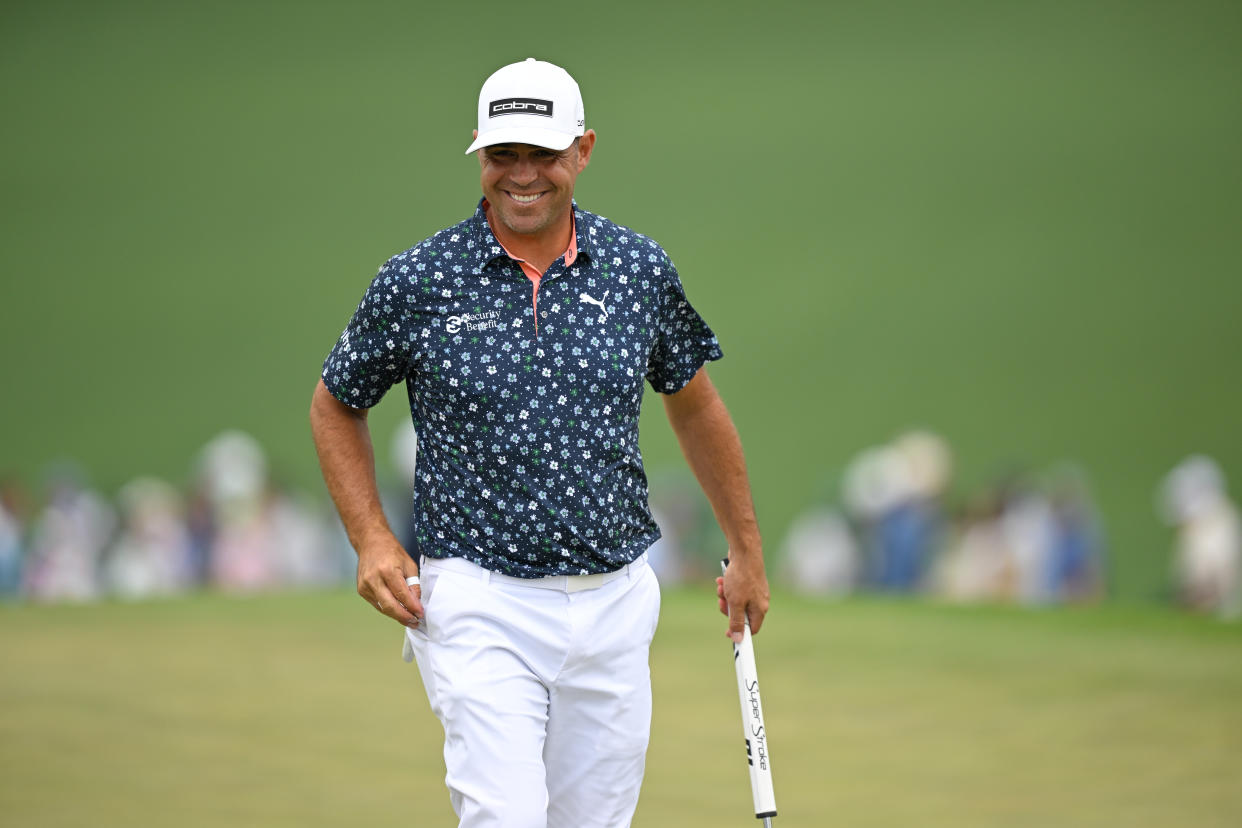 AUGUSTA, GEORGIA - APRIL 09: Gary Woodland smiles while walking onto the ninth green prior to Masters Tournament at Augusta National Golf Club on April 9, 2024 in Augusta, Georgia. (Photo by Ben Jared/PGA TOUR via Getty Images)